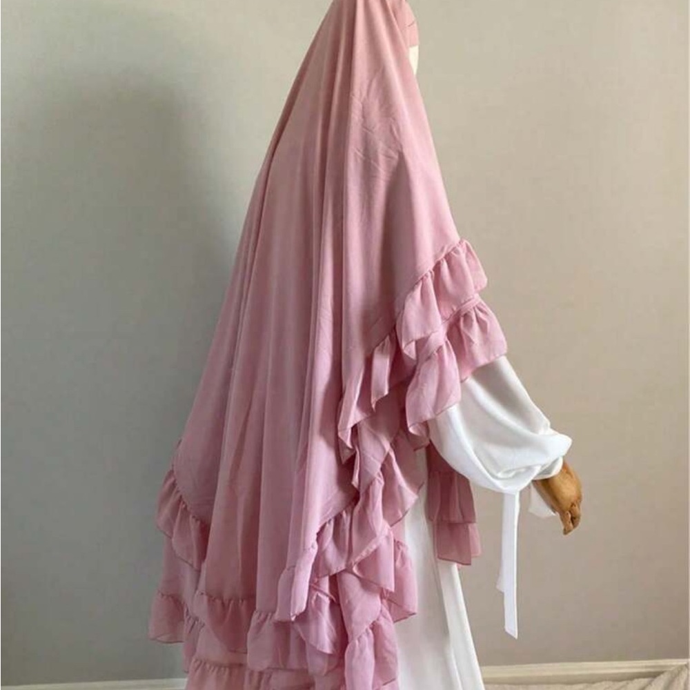 Layered Ruffle Hijab in Soft Pink